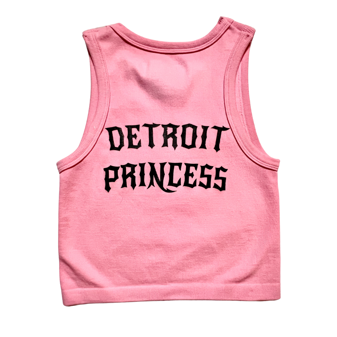 Limited Edition! Trippy Face Front Detroit Princess BacK Ribbed Cropped TanK Top