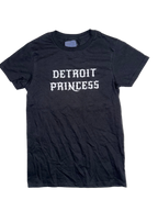 Black t-shirt with 'Detroit Princess' text on a white background