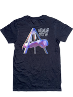 Black t-shirt with colorful 'Alias 679' logo and text on a white background