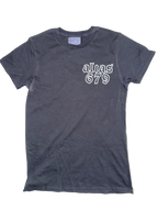 Gray t-shirt with 'alias 679' text on a white background