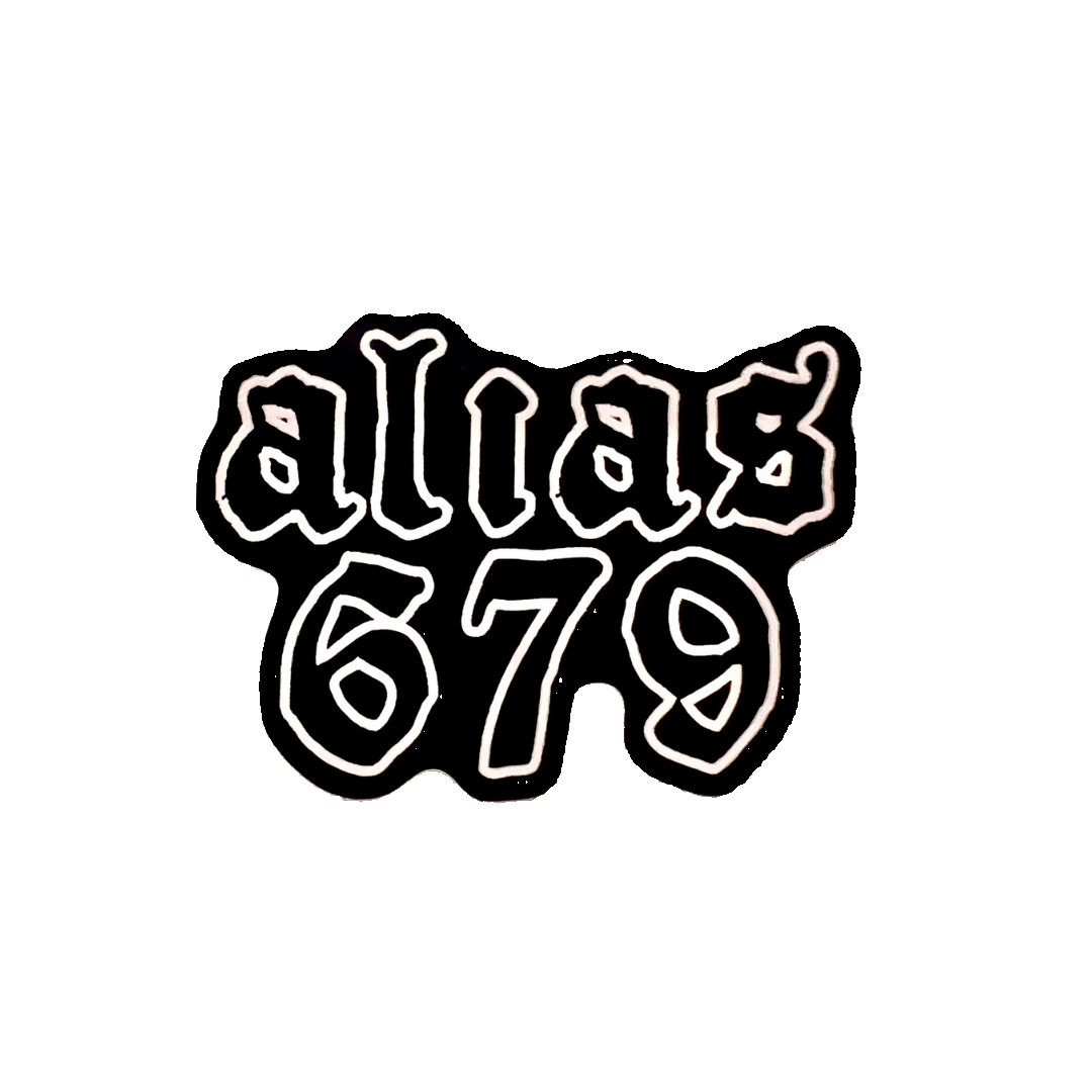 Black and white logo with 'alias 679' text on a white background
