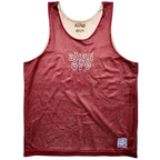 Red mesh tank top with 'alias 679' branding on a white background