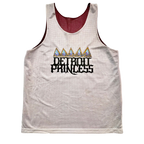 Reversible tank top with 'Detroit Princess' text and crown design on a white background