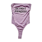 Purple ribbed bodysuit with 'Detroit Princess' text on a white background