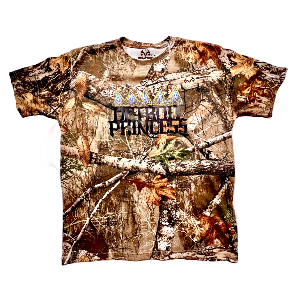 Camouflage t-shirt with 'Princess' text on a white background