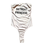 One-piece swimsuit with 'Detroit Princess' text on a white background